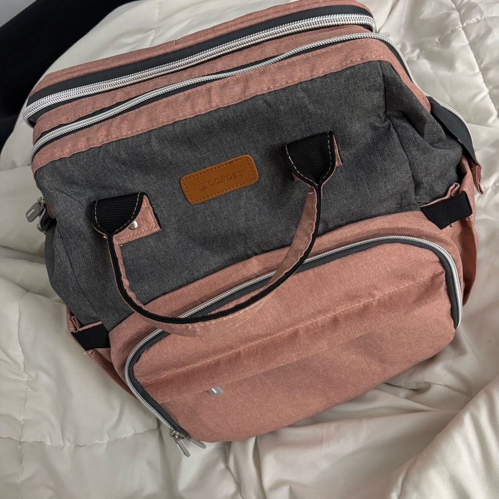Two-Tone Gray and Dusty Rose Diaper Bag